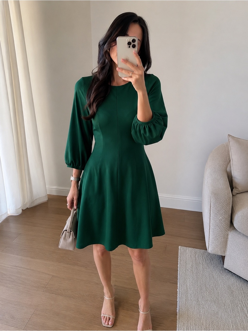 Weekend Max Mara Elegant Fit & Flare Midi Dress Emerald Green Size M